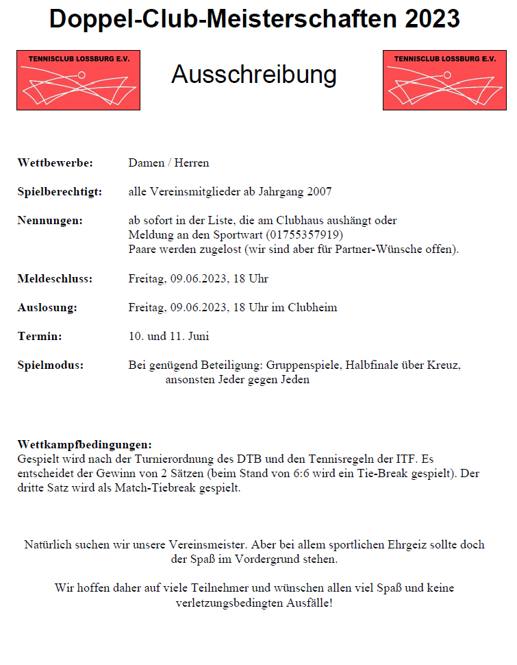 Mehr über den Artikel erfahren Club-Meisterschaften Erwachsene und Jugend